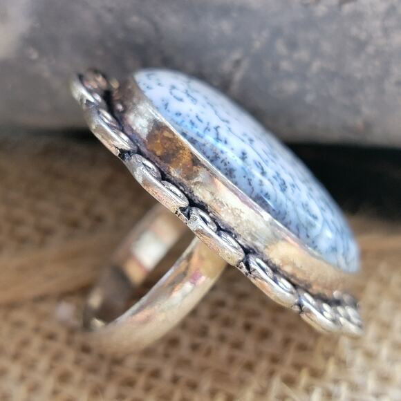 Sterling Silver Dendritic Agate Ring, Size 6.25, Handmade Boho Statement Jewelry - Picture 2 of 7